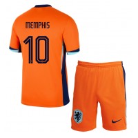 Camisa de Futebol Holanda Memphis Depay #10 Equipamento Principal Infantil Europeu 2024 Manga Curta (+ Calças curtas)